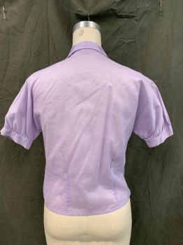 Womens, Shirt, KORET, Lavender Purple, Cotton, Solid, B 36, Button Front, Angled Collar Attached, Dolman Short Sleeves with Cuff, Pleated at Princess Seams,
