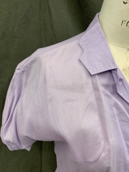 Womens, Shirt, KORET, Lavender Purple, Cotton, Solid, B 36, Button Front, Angled Collar Attached, Dolman Short Sleeves with Cuff, Pleated at Princess Seams,