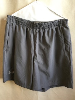Mens, Shorts, UNDER ARMOUR, Warm Gray, Polyester, Solid, L, 1.5" Elastic Waistband, 2 Side Pockets