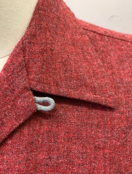 N/L, Cranberry Red, Wool, Heathered, Long Sleeves, Button Front, Collar Attached, 1 Patch Pocket, 1950's