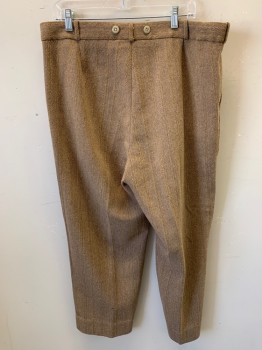 Mens, Pants, MTO, Tan Brown, Lt Beige, Wool, Stripes - Vertical , + 2", 38/28, Flat Front, Zip Fly, 2 Pockets, Belt Loops, Suspender Buttons on Outside