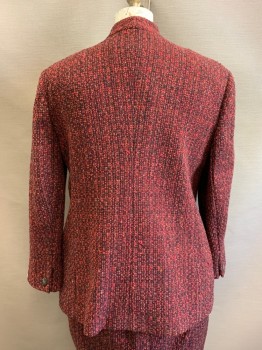 Womens, Suit, Jacket, DANA BUCHMAN, Black, Red, Yellow, Wool, Tweed, Sz. 20, B: 46, V-neck, Single Breasted, Button Front, 2 Faux Pockets