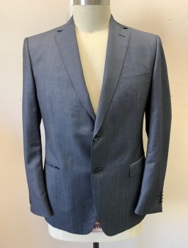 Mens, Suit, Jacket, Z ZEGNA, Dk Gray, Wool, Mohair, Sharkskin Weave, 44R, Single Breasted, Notched Lapel, 2 Buttons, 3 Pockets, Hand Picked Stitching Detail on Lapel and Pocket