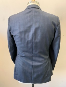 Mens, Suit, Jacket, Z ZEGNA, Dk Gray, Wool, Mohair, Sharkskin Weave, 44R, Single Breasted, Notched Lapel, 2 Buttons, 3 Pockets, Hand Picked Stitching Detail on Lapel and Pocket