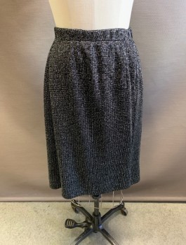 Womens, Skirt, NL, Black, Silver, Acrylic, 2 Color Weave, M, Knit, Elastic Waist, Hem Below Knee, Split Hem at Center Back