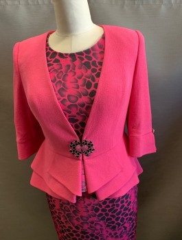 Womens, Suit, Jacket, N/L, Pink, Polyester, Rayon, Solid, 36 B, Peplum, V Neck, Studded Metal Closure at CF, 3/4 Length Sleeve.