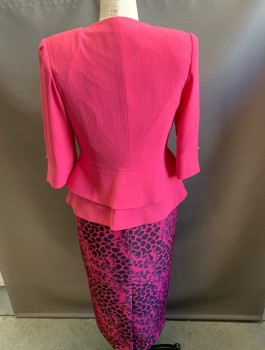 Womens, Suit, Jacket, N/L, Pink, Polyester, Rayon, Solid, 36 B, Peplum, V Neck, Studded Metal Closure at CF, 3/4 Length Sleeve.