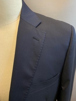 Mens, Suit, Jacket, E ZEGNA, Navy Blue, Wool, Silk, Solid, 38/34, 42R, Single Breasted, 2 Buttons,  Notched Lapel, Hand Picked Collar/Lapel, 2 Back Vents,