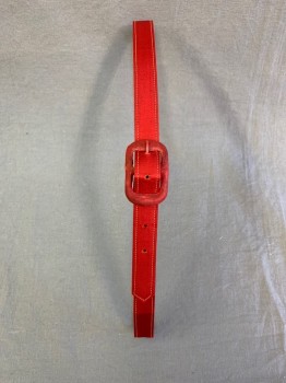 Womens, 1960s Vintage, Piece 2, NO LABEL, Red, Polyester, Solid, 30, Belt Waist Belt, Aged & Distressed, Red Buckle