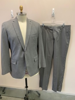 Mens, Suit, Jacket, CARLO LUSSO, Medium Gray, Polyester, Rayon, Heathered, Single Breasted, 2 Buttons,  Notched Lapel, 3 Pockets, Double Vent