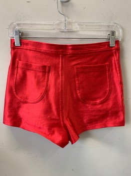 Womens, Shorts, AMERICAN APPAREL, Red, Nylon, Elastane, Solid, M, Mini Shorts, Flat Front, Zip Front, Back Pockets