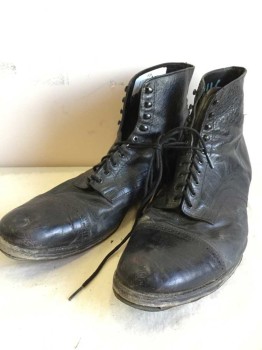 Mens, Boots 1890s-1910s, Stacy Adams, Black, Leather, 13, Cap Toe, Lace Up,