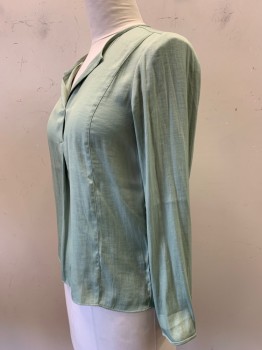 Womens, Blouse, BANANA REPUBLIC, Sage Green, Polyester, Solid, M, L/S, V  Neck, Vertical Seams