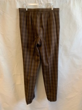 GORDON'S, Brown, Lt Brown, Dk Brown, Wool, Check , Pleated Front, Zip Fly, Bttn. Closure, 2 Pockets, Cuffed, 1989