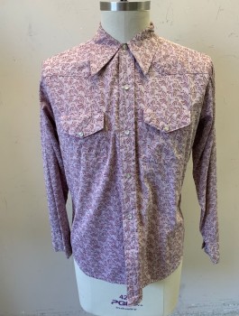 Mens, Western Shirt, THE BRANDING IRON, Dusty Rose Pink, Mauve Pink, Poly/Cotton, Abstract , N:16.5, L, Jacquard,  L/S, Snap Front, Collar Attached, Western Style Yoke, 2 Patch Pockets with Flaps