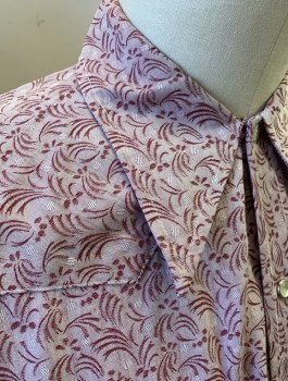Mens, Western Shirt, THE BRANDING IRON, Dusty Rose Pink, Mauve Pink, Poly/Cotton, Abstract , N:16.5, L, Jacquard,  L/S, Snap Front, Collar Attached, Western Style Yoke, 2 Patch Pockets with Flaps