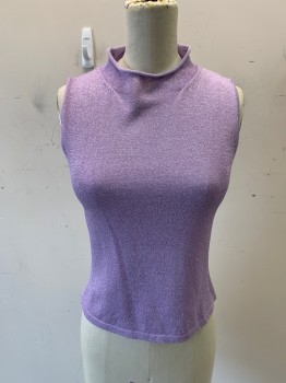 Womens, Top, NL, Lilac Purple, Synthetic, Metallic/Metal, Solid, S, Slvls, Mock Turtle Neck