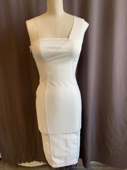 N/L, White, Polyester, Spandex, Solid, One Shoulder, Body con Style, Side Zipper