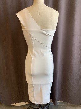 N/L, White, Polyester, Spandex, Solid, One Shoulder, Body con Style, Side Zipper