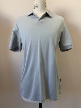 PERRY ELLIS, Lt Gray, Cotton, Polyester, Solid, S/S, Collar Attached,
