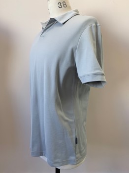 PERRY ELLIS, Lt Gray, Cotton, Polyester, Solid, S/S, Collar Attached,