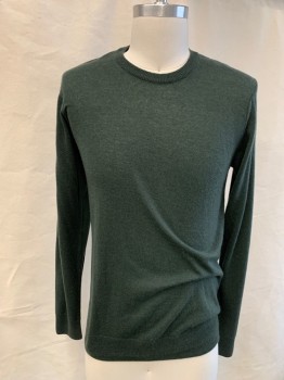 Mens, Pullover Sweater, SAKS 5TH AVE, Forest Green, Cashmere, Solid, 36, S, L/S, CN,