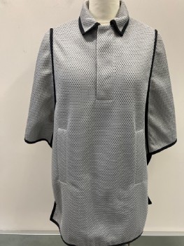 Mens, Tops, N/L, Silver, Black, Polyester, Silk, Textured Fabric, O/S, C.A., With Black Trim, Snap Plaquet, Honey Comb Mesh, Side Pockets, Wide Snap Sleeves, Silk Lining