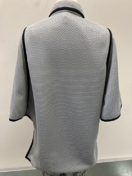 N/L, Silver, Black, Polyester, Silk, Textured Fabric, C.A., With Black Trim, Snap Plaquet, Honey Comb Mesh, Side Pockets, Wide Snap Sleeves, Silk Lining
