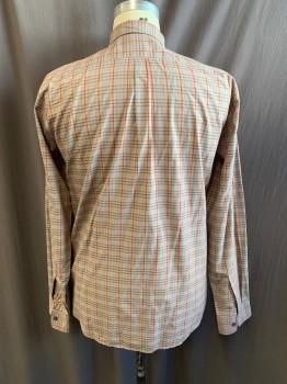 STEVEN ALAN, Khaki Brown, Lt Blue, Goldenrod Yellow, Red, Cotton, Plaid, Collar Attached, Button Front, Long Sleeves, 1 Chest Pocket