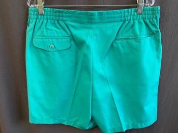Mens, Shorts, COUGAR, Turquoise Blue, Polyester, Cotton, Solid, W34, 80s Hospital Green, Zip Front, Double Pleat, Elastic Side Waist