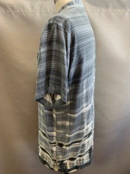 TOMMY BAHAMA, Gray, Charcoal Gray, Cream, Silk, Plaid, Short Sleeves, Collar Attached, 1 Pocket,
