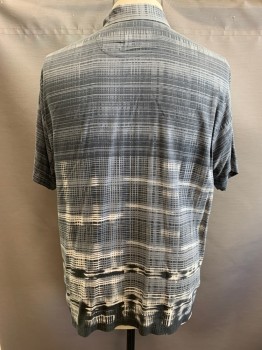 TOMMY BAHAMA, Gray, Charcoal Gray, Cream, Silk, Plaid, Short Sleeves, Collar Attached, 1 Pocket,