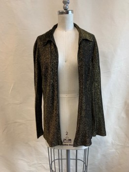 Womens, Jacket, JOHNNYE, Gold, Black, Polyester, Heathered, S, Sparkly Disco, L/S, Open Front, Dagger Collar