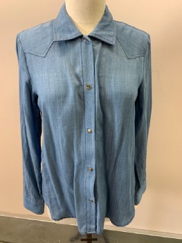 Womens, Shirt, TWP, Blue, Cotton, Heathered, S, Snap Front, C.A., L/S,