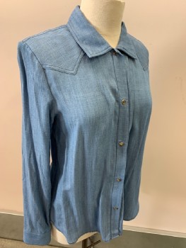 Womens, Shirt, TWP, Blue, Cotton, Heathered, S, Snap Front, C.A., L/S,