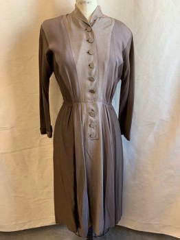 N/L, Lt Brown, Brown, Champagne, Rayon, Stripes, V-neck, Long Sleeves, Folded Cuffs, 9 Buttons, Gathered Waist
