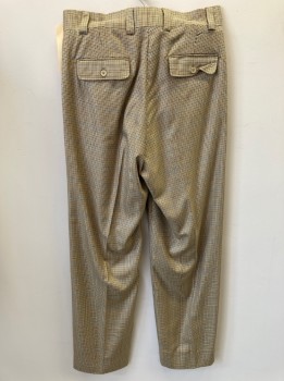 MASTERLONI, Beige, Brown, Black, Blue, Olive Green, Wool, Houndstooth, Pleated, 2 Welt Pockets, 2 Button Flap Pockets In Back