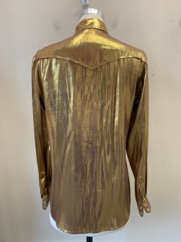 NO LABEL, Gold Metallic, Polyester, Lurex, Solid, L/S, Snap Button Front, Collar Attached, Chest Pockets, Western Yoke, Multiples