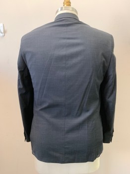 Mens, Suit, 2 Pieces, Tommy Hilfiger, Smoky Black, Wool, Polyester, Heathered, 44 R, Button Front, Notched Lapel, 3 Pockets, L/S,