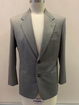 N/L, Gray, Teal Blue, Wool, Herringbone, 1980S Repro, Notched Lapel, Single Breasted, Button Front, 2 Buttons, 3 Pockets