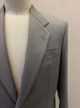 N/L, Gray, Teal Blue, Wool, Herringbone, 1980S Repro, Notched Lapel, Single Breasted, Button Front, 2 Buttons, 3 Pockets