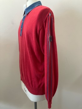BLUE WILLIS, Red, Knit, Denim Blue C.A. And Placket, L/S