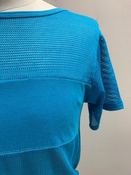 Mens, Athletic, ISLANDERS, Blue, Polyester, Cotton, Solid, M, S/S, Crew Neck, Webbed With Solid Strip Across