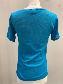 Mens, Athletic, ISLANDERS, Blue, Polyester, Cotton, Solid, M, S/S, Crew Neck, Webbed With Solid Strip Across