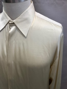 MODA SETA, Ivory White, Silk, Solid, L/S, Button Front, Reverse Back Pleat **Discoloration At Neck