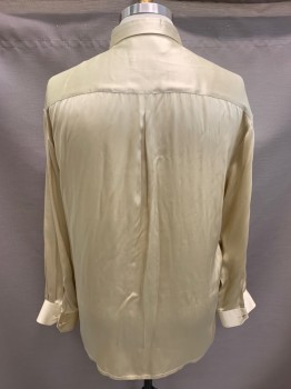 MODA SETA, Ivory White, Silk, Solid, L/S, Button Front, Reverse Back Pleat **Discoloration At Neck