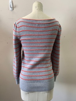 Womens, Pullover, MARC BY MARC JACOBS, Gray, Salmon Pink, Cotton, Cashmere, Stripes, XS, Boat Neck, L/S, Elastic Waistband,
