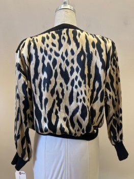 N/L, Black, Beige, White, Polyester, Animal Print, Boat Neck, L/S, Ribbed Neck, Cuffs, And Waist Band, Shoulder Pads