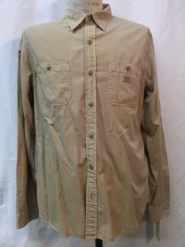 DENIM & SUPPLY, Camel Brown, Cotton, Solid, Camel Brown, Button Front, Collar Attached, Long Sleeves, 2 Pockets,