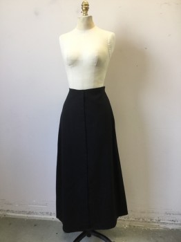 N/L, Black, Wool, Solid, Long a Line Skirt with Snap Closure at Side Seam,